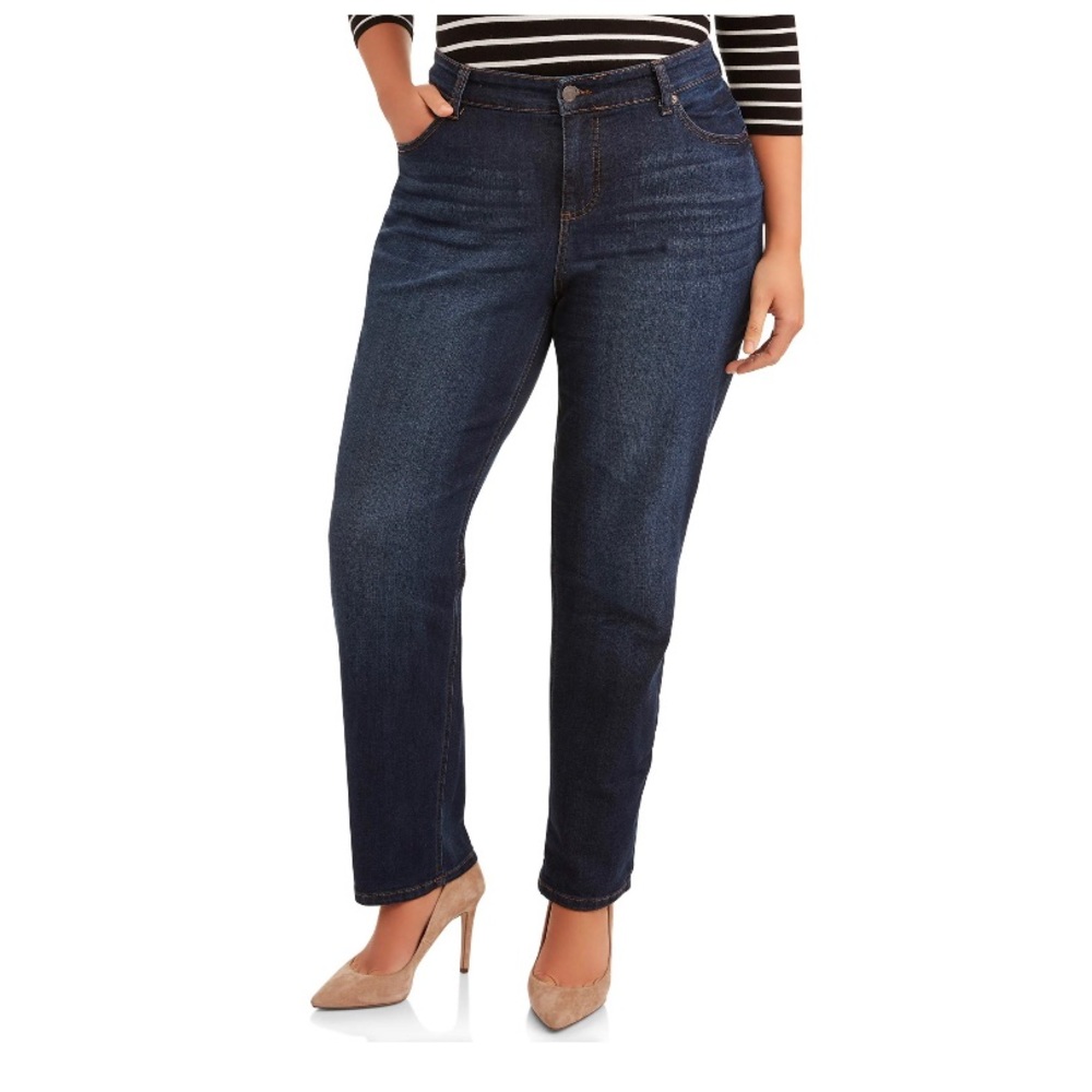 Terra & Sky Women’s Plus Size Repreve Classic Straight Leg Jeans W/Tummy Control